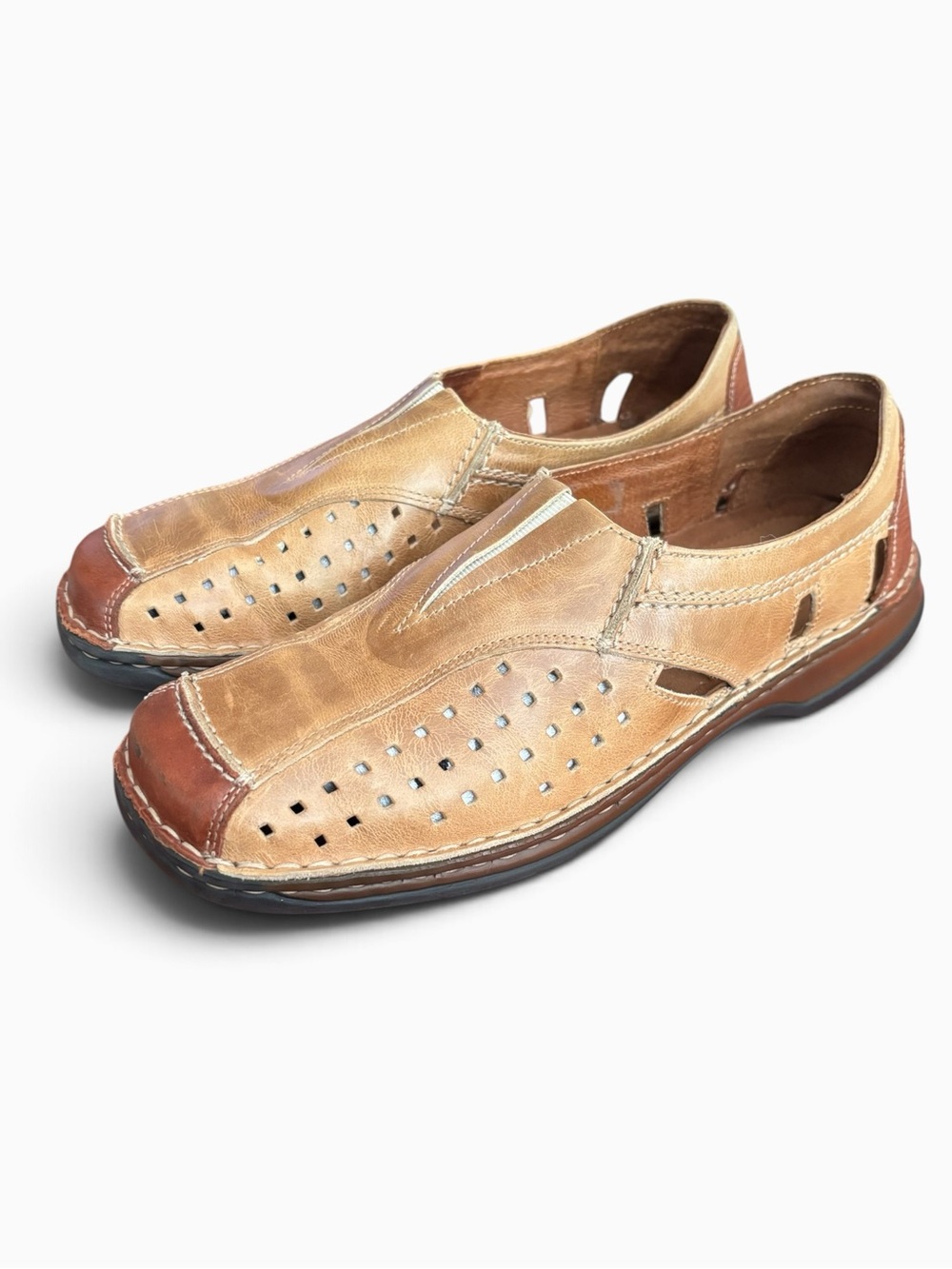 Josef Seibel Tan Brown Perforated Leather Slip On Loafers Shoes Size 39